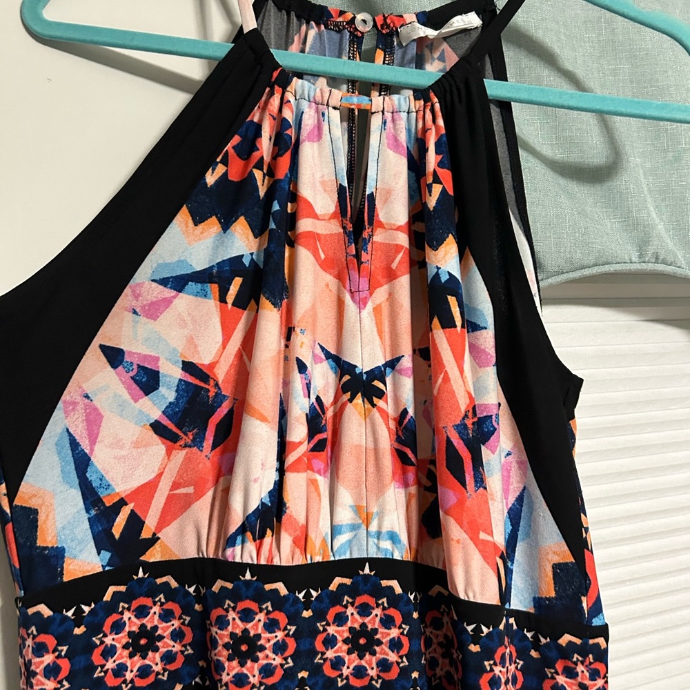 London Times Colorful Geometric Halter Blouse